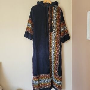 Vintage MÖVE Terrycloth Zip Front Hooded Bath Robe Dressing Gown Hippie Size 12